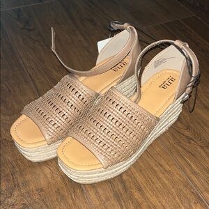 a.n.a Beige Woven Platform Wedges